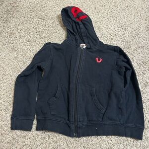 True Religion Kids Black Hooded Zip Up Jacket Red Accents Cotton Boys Winter